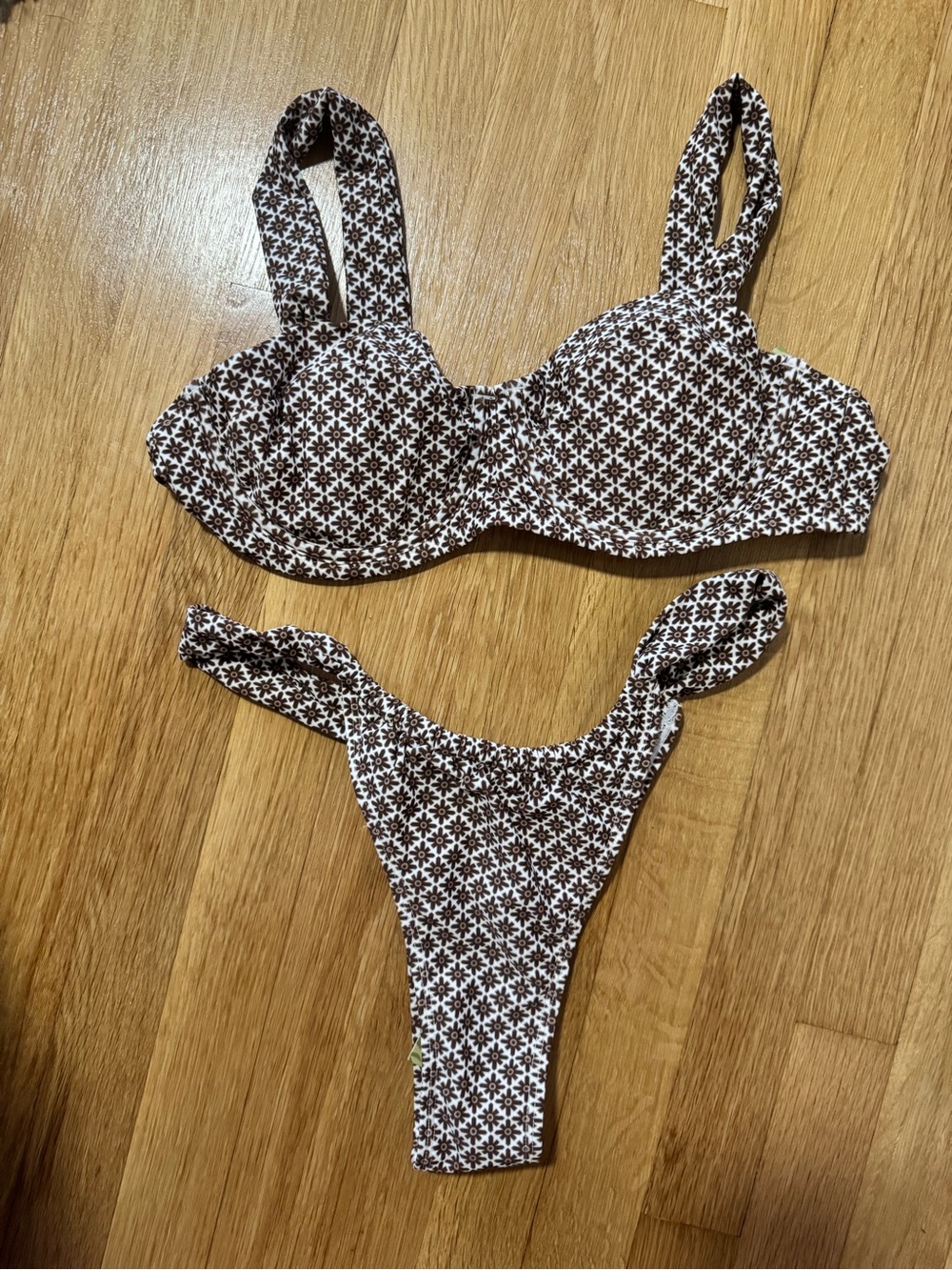 NEW - Cupshe Brown & White Floral Two-Piece Bikini
